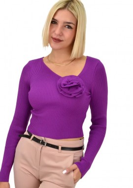 Potre OR - Γυναικείο πλεκτό crop top με σχέδιο λουλούδι Ματζέντα 21982