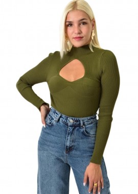 Potre OR - Τοπ μονόχρωμο με άνοιγμα στο μπούστο Λαδί 25676