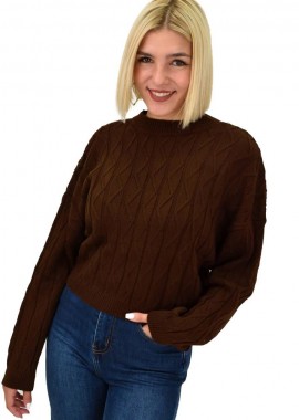 Potre OR - Γυναικείο πλεκτό πουλόβερ με σχέδιο Καφέ 22039