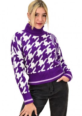 Potre OR - Γυναικέιο πλεκτό με σχέδιο Μωβ 8873