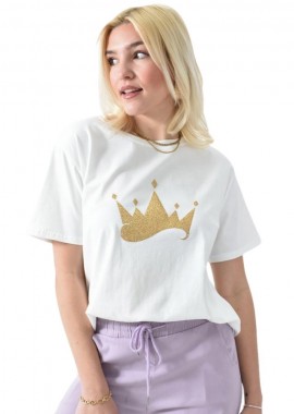 Potre OR - Γυναικείο T-shirt με χρυσό τύπωμα κορώνα Λευκό 26383