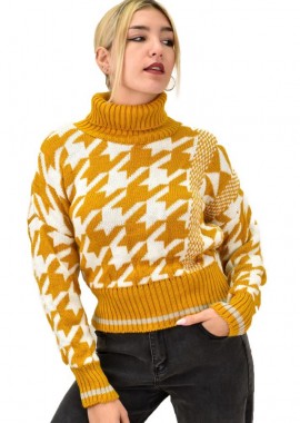 Potre OR - Γυναικέιο πλεκτό με σχέδιο Κίτρινο 8870