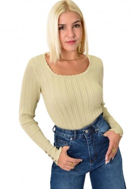 Potre OR - Πλεκτό τοπ POINTELLE με κουμπιά Μπεζ 25690