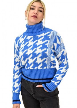 Potre OR - Γυναικέιο πλεκτό με σχέδιο Γαλάζιο 8874