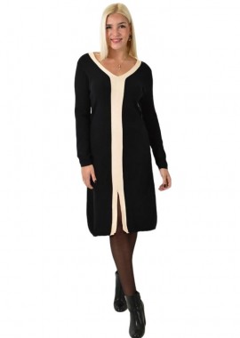 Potre OR - Πλεκτό φόρεμα με λεπτομέρειες και λαιμόκοψη V Μαύρο 26075