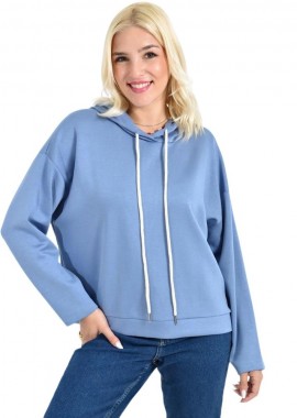 Potre OR - Γυναικείο Cropped Hoodie με εκρού Κορδόνια Μπλε Ραφ 27082