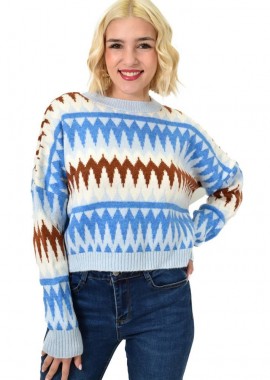 Potre OR - Πλεκτό πουλόβερ ζακάρ πολύχρωμο Γαλάζιο 23064