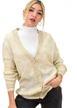 Potre OR - Γυναικεία ζακέτα oversized με σχέδιο Εκρού 12698