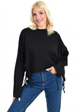 Potre OR - Γυναικεία Φούτερ Μπλούζα με Ρυθμιζόμενο Τελείωμα Μαύρο 27102