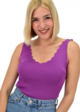 Potre OR - Γυναικείο Ριπ Τοπ με V-Neck κυματιστό ντεκολτέ Ματζέντα 20654