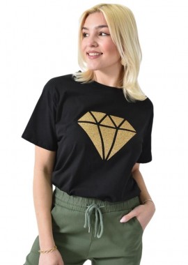 Potre OR - Γυναικείο T-shirt με χρυσό τύπωμα διαμάντι Μαύρο 26388