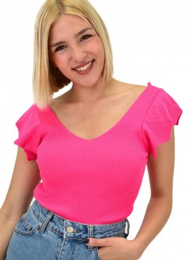 Potre OR - Γυναικείο τοπ με σχέδιο στο μανίκι Φούξια 20669