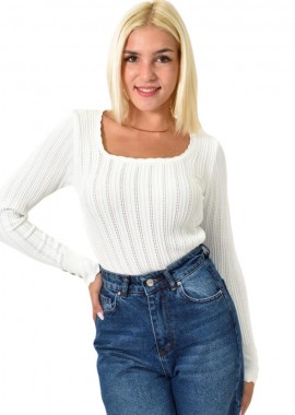 Potre OR - Πλεκτό τοπ POINTELLE με κουμπιά Λευκό 25692