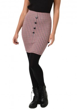 Potre OR - Κοντή καρό φούστα με κουμπιά Κόκκινο 26125