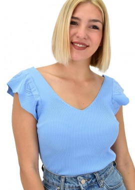 Potre OR - Γυναικείο τοπ με σχέδιο στο μανίκι Γαλάζιο 20673