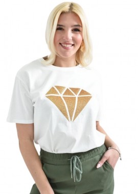 Potre OR - Γυναικείο T-shirt με χρυσό τύπωμα διαμάντι Λευκό 26389