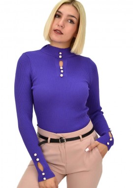 Potre OR - Γυναικείο πλεκτό τοπ με διακριτικά κουμπάκια Μωβ 22027