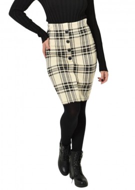 Potre OR - Κοντή καρό φούστα με κουμπιά Εκρού 26115