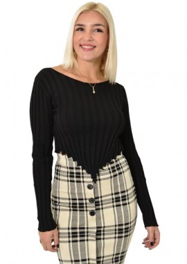 Potre OR - Ριπ τοπ κοντό με μακρύ μανίκι Μαύρο 26068