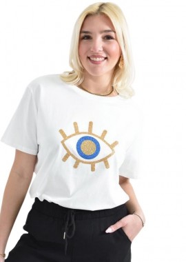 Potre OR - Γυναικείο T-shirt με χρυσό τύπωμα μάτι Λευκό 26393
