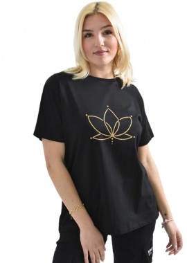 Potre OR - Γυναικείο T-shirt με χρυσό τύπωμα νούφαρο Μαύρο 26380