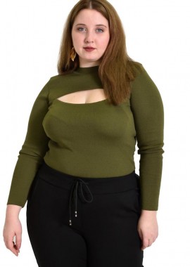 Potre OR - Γυναικείο Plus τοπ με άνοιγμα στο μπούστο Λαδί 22370