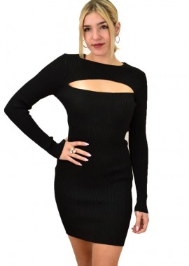 Potre OR - Γυναικείο μίνι φόρεμα με άνοιγμα Μαύρο 18492