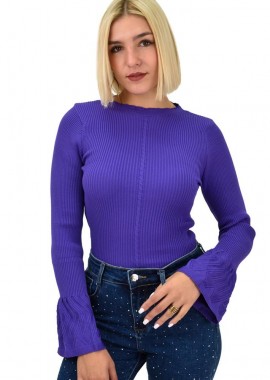 Potre OR - Γυναικείο πλεκτό τοπ με σχέδιο στα μανίκια Μωβ 22033