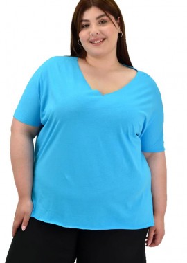 Potre OR - Γυναικεία μπλούζα μονόχρωμο plus size Γαλάζιο 20117