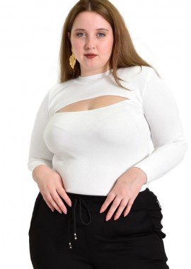 Potre OR - Γυναικείο Plus τοπ με άνοιγμα στο μπούστο Λευκό 22243