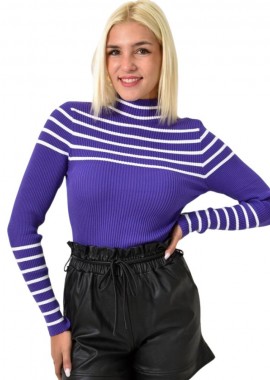 Potre OR - Γυναικείο πλεκτό τοπ με ρίγες Μωβ 25717