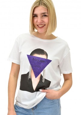 Potre OR - Γυναικείο T-shirt με στρας FOLLOW Λευκό 18962