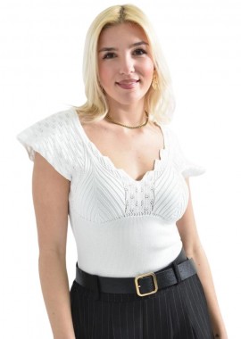 Potre OR - Πλεκτό τοπ με ιδιαίτερα μανίκια Λευκό 26452