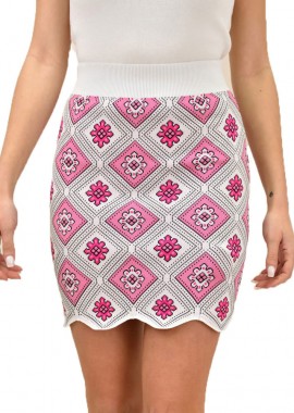 Potre OR - Γυναικεία πλεκτή φούστα με λουλούδια Ροζ 18986