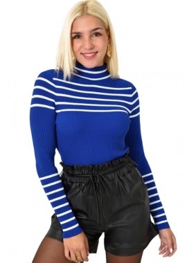 Potre OR - Γυναικείο πλεκτό τοπ με ρίγες Μπλε Ρουά 25718