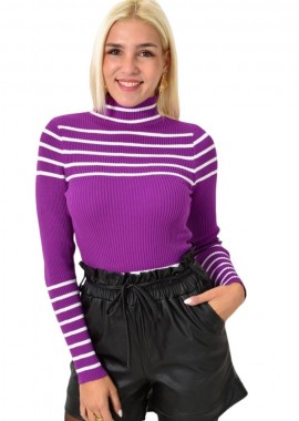 Potre OR - Γυναικείο πλεκτό τοπ με ρίγες Ματζέντα 25719