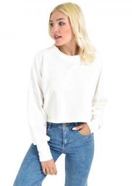 Potre OR - Γυναικεία Ροζ Cropped Φούτερ Μπλούζα Λευκό 27105