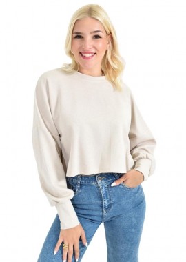 Potre OR - Γυναικεία Ροζ Cropped Φούτερ Μπλούζα Εκρού 27106