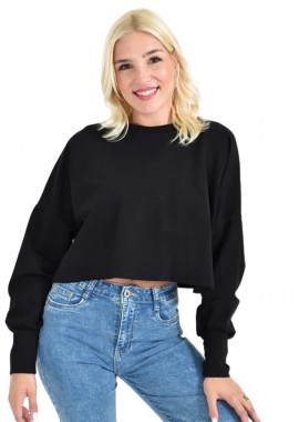 Potre OR - Γυναικεία Ροζ Cropped Φούτερ Μπλούζα Μαύρο 27107