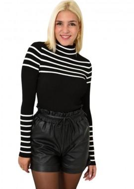 Potre OR - Γυναικείο πλεκτό τοπ με ρίγες Μαύρο 25722
