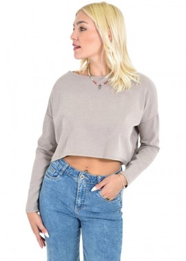 Potre OR - Γυναικείο Cropped Μπλουζάκι με Μακριά Μανίκια Μπεζ 27115