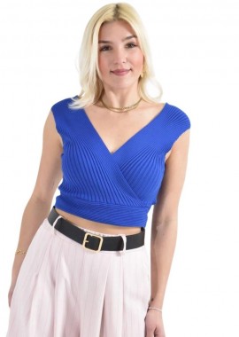 Potre OR - Γυναικείο πλεκτό τοπ κρουαζέ Μπλε Ρουά 26400