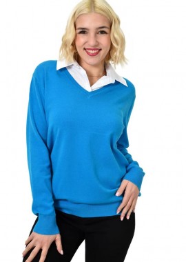 Potre OR - Γυναικεία oversized μπλούζα με γιακά Γαλάζιο 23110