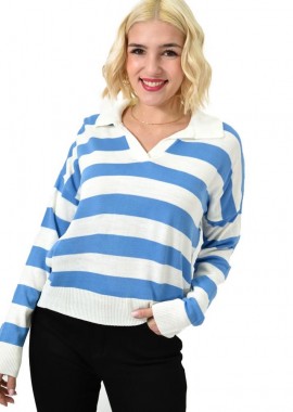 Potre OR - Μπλούζα με γιακά και φαρδιές ρίγες Γαλάζιο 23090