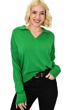 Potre OR - Μπλούζα με γιακά μονόχρωμη Πράσινο 23077