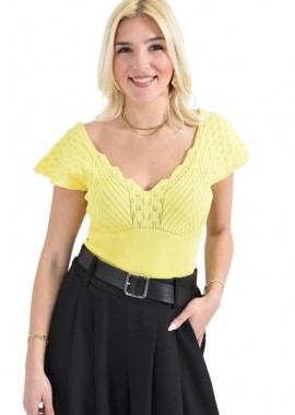 Potre OR - Πλεκτό τοπ με ιδιαίτερα μανίκια Κίτρινο 26453