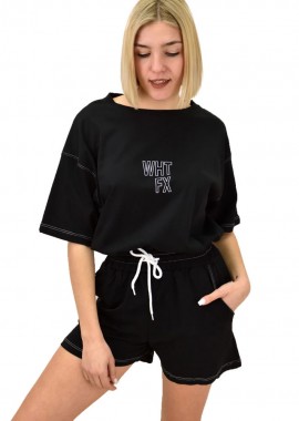 Potre OR - Γυναικείο σετ με διακριτική στάμπα Μαύρο 9692