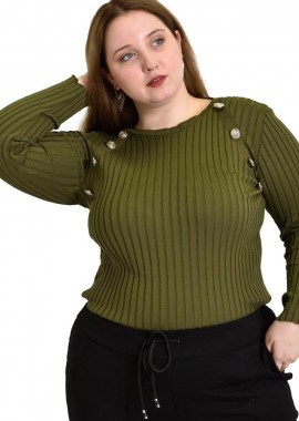 Potre OR - Γυναικείο Plus τοπ με κουμπιά Λαδί 22378