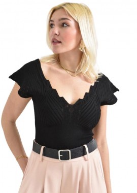 Potre OR - Πλεκτό τοπ με ιδιαίτερα μανίκια Μαύρο 26454