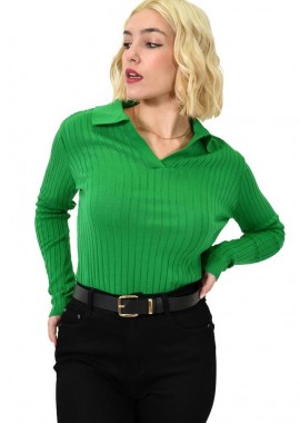 Potre OR - Γυναικεία μπλούζα ριπ με γιακά Πράσινο 23066